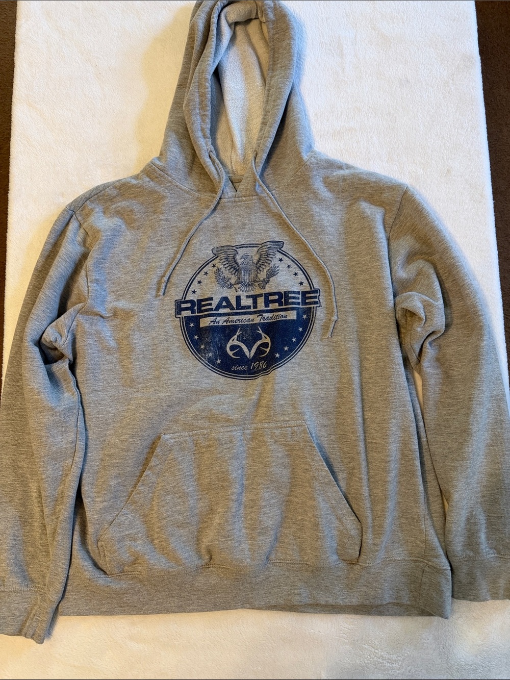 Realtree Gray Hoodie with Navy Graphic Logo